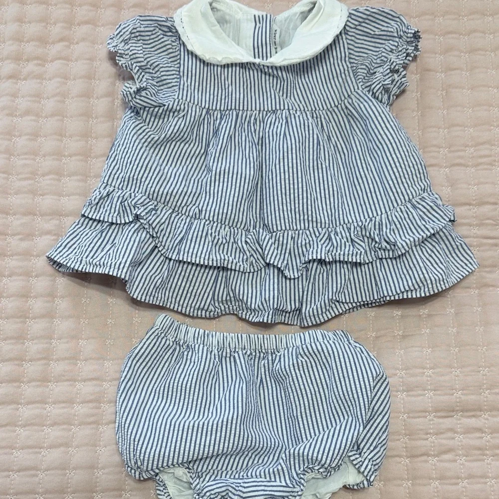 Janie and Jack Blue & White Striped Ruffle Diaper Cover Set